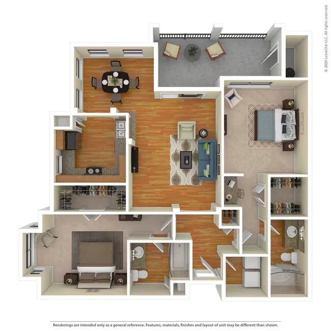 2 Bed 2 Bath 1340 SqFt (1166 Net) 0527 floor plan
